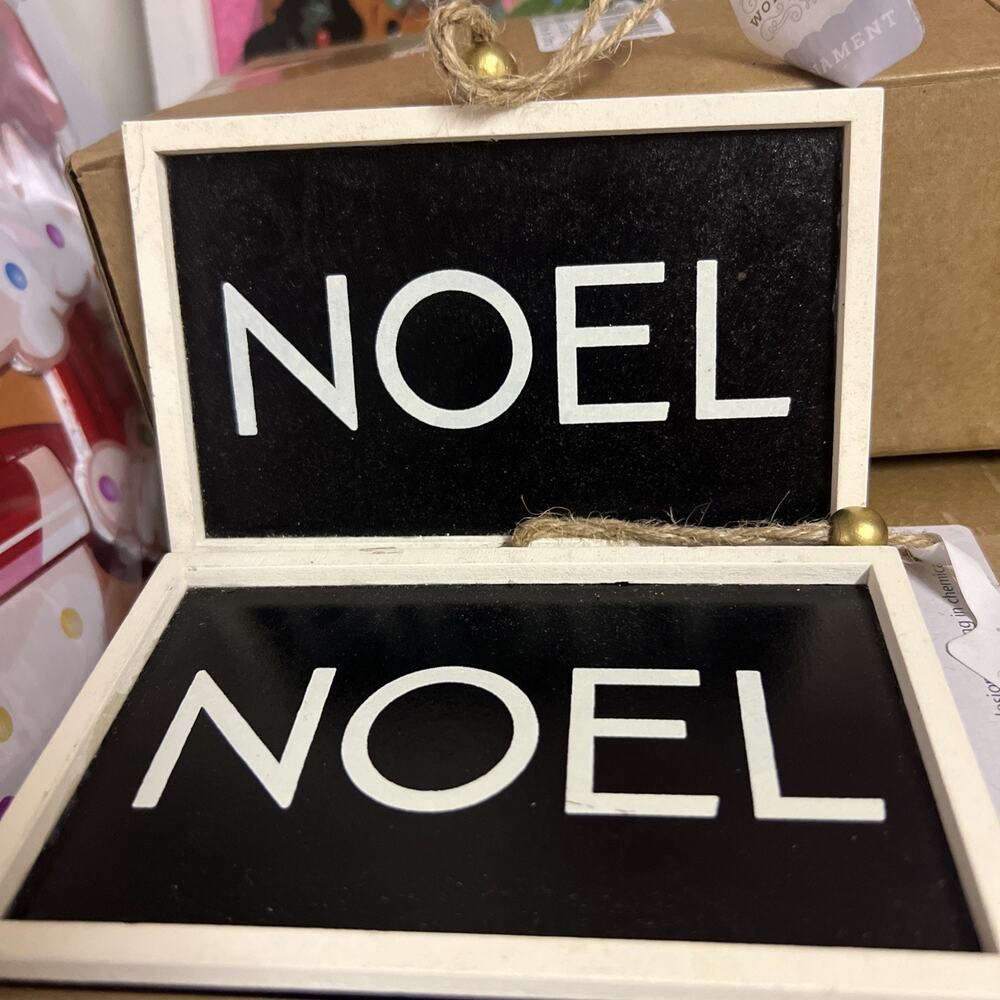Wondershop Set Of 2 Wood Framed 'Noel' Christmas Tree Ornament Black/White NWT